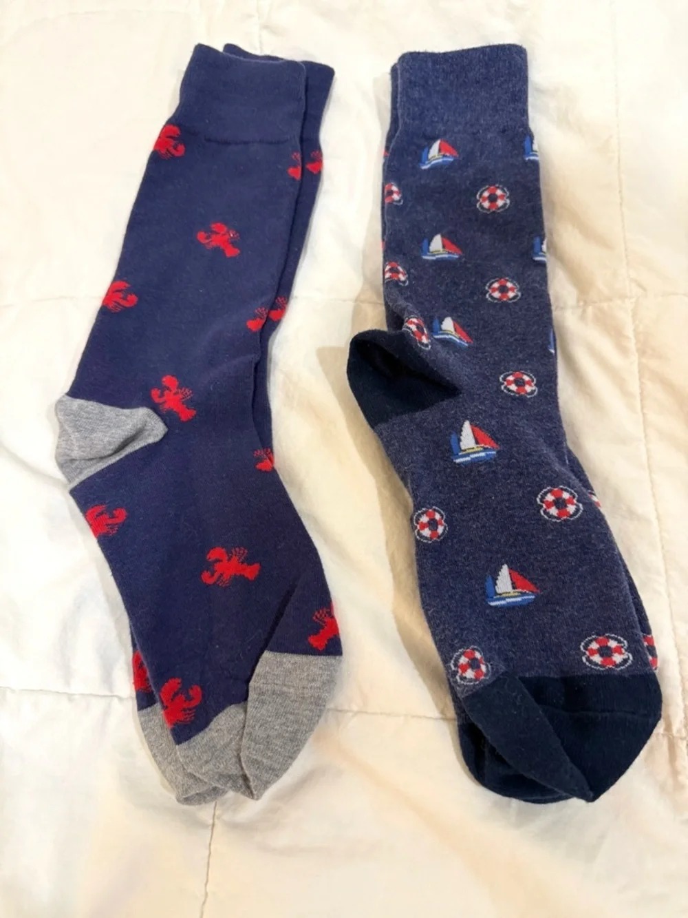 J. Crew Navy Crew Socks with Red Lobster and Nautical Motifs New